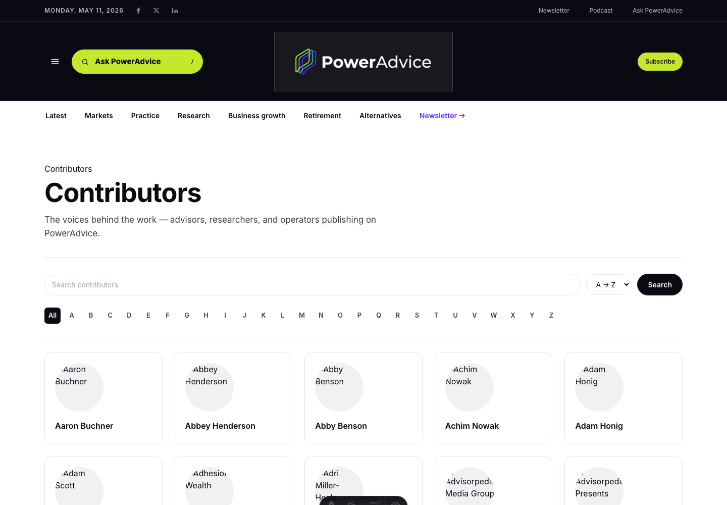 Contributor directory search results