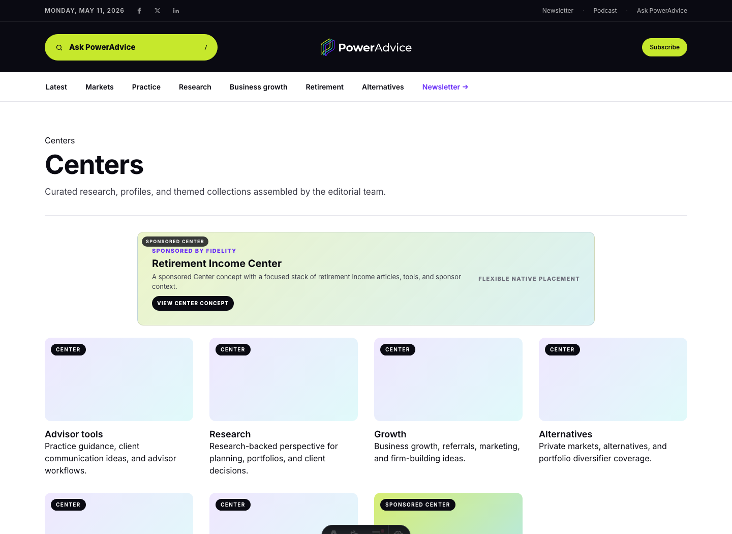 PowerAdvice Centers page