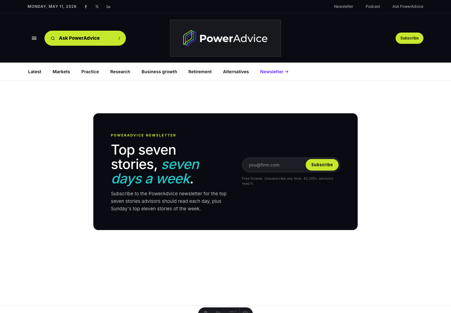 PowerAdvice newsletter subscription page