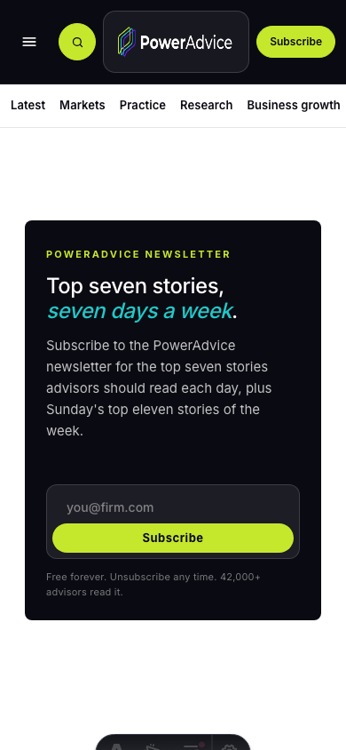 Mobile PowerAdvice subscribe page