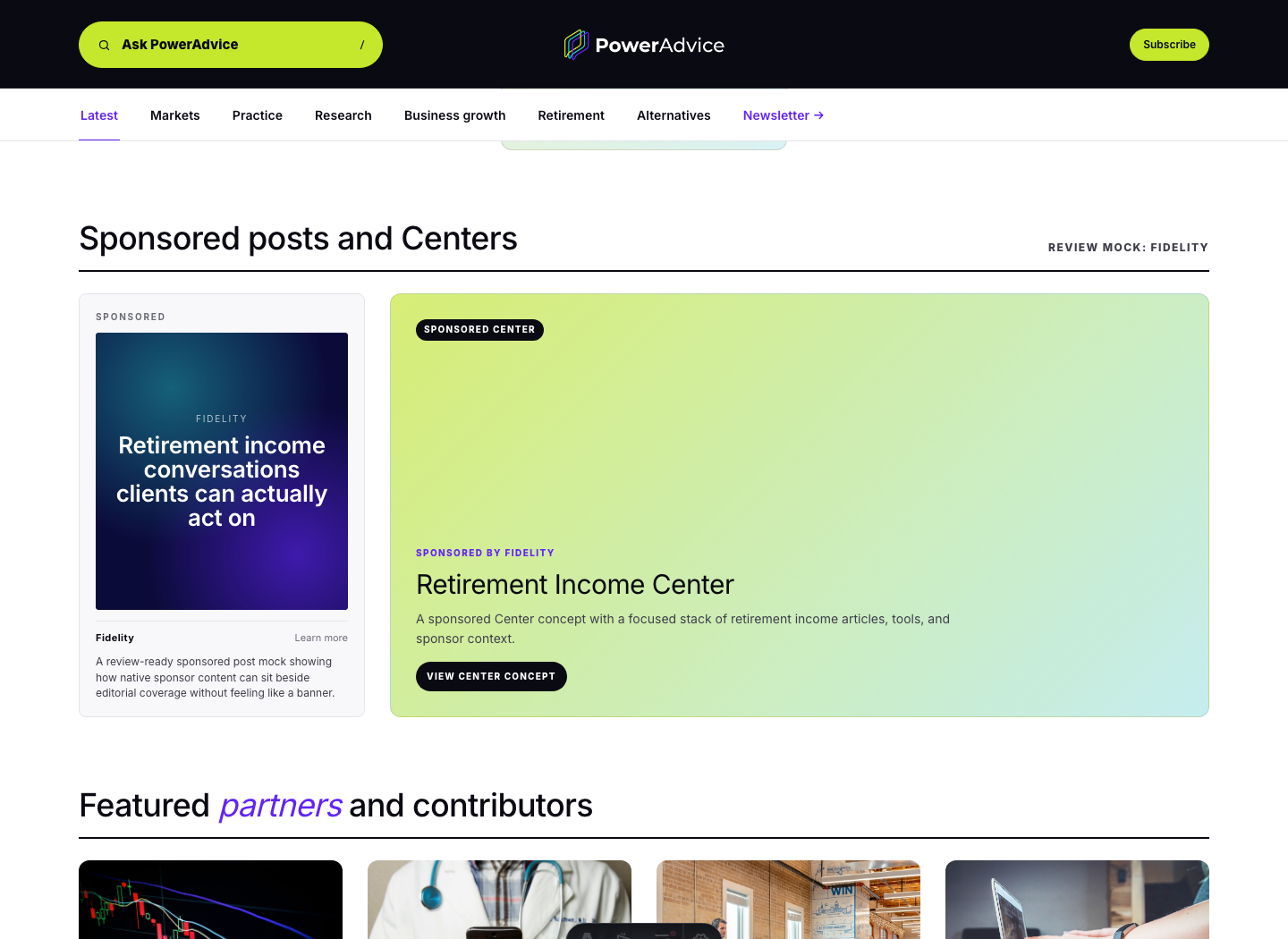 Fidelity sponsored post and sponsored Center review mock
